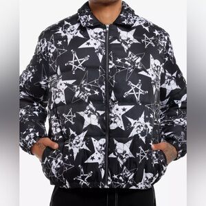 Men's Black and White skull stars and bones Puffer Jacket